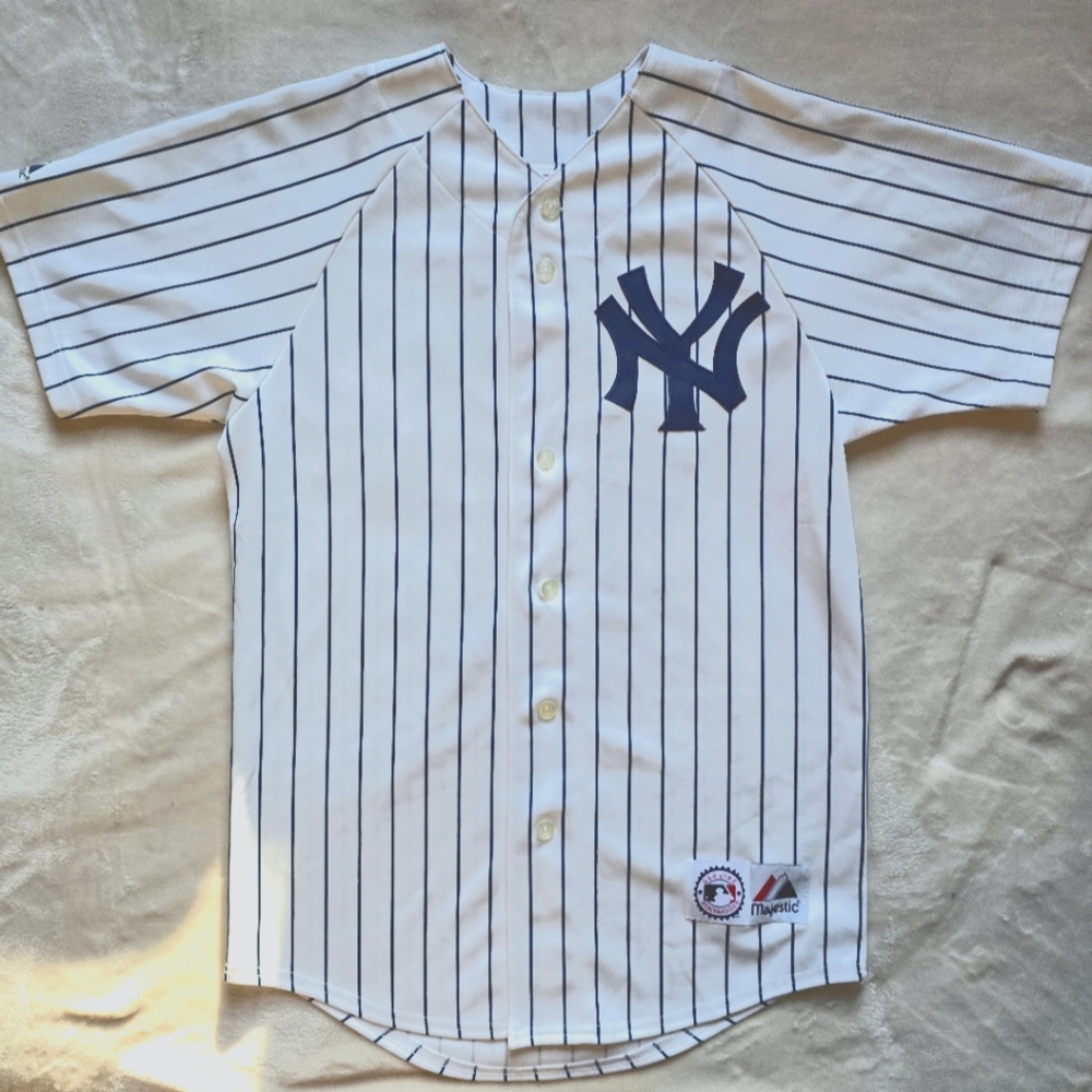 Vintage New York Yankees Majestic White and Blue Striped Jersey